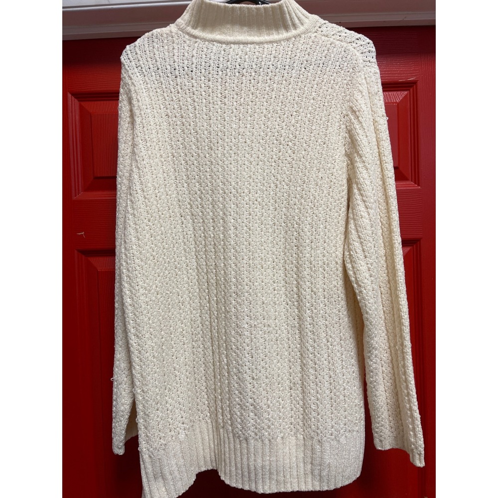 Classic Elements Cream Mock Neck Knit Sweater L Off White Long Sleeve Pullover